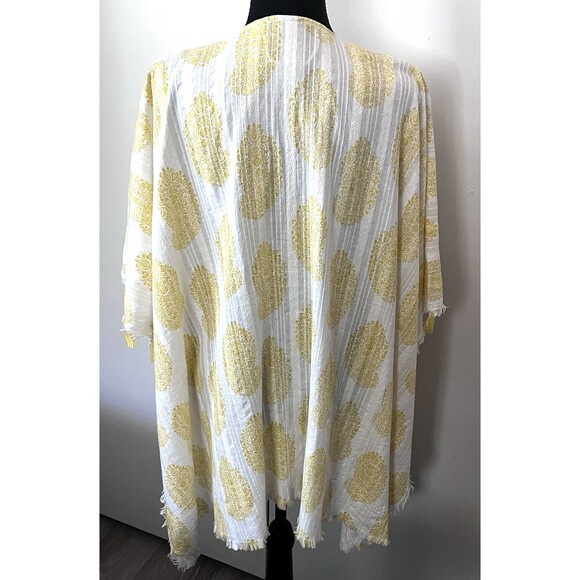 Vince Camuto Wm's Butter Yellow Flowy Kimono Open Front Fringe‎ Cardigan OS Wrap - Picture 5 of 7
